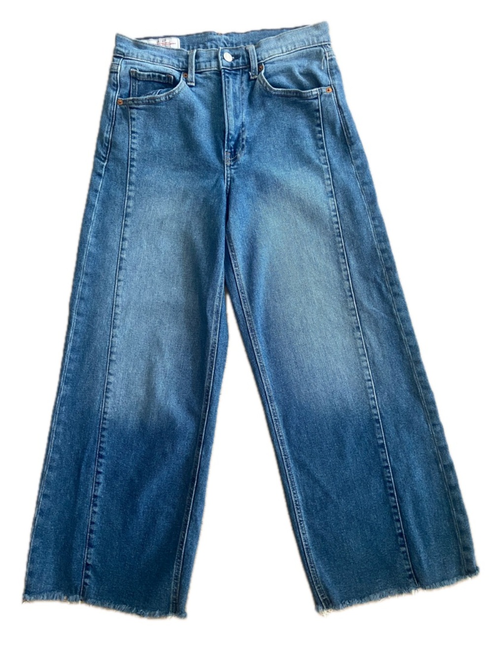 GAP Stride High Rise Barrel Leg Ankle Jeans 28 Blue Raw Hem Cotton EUC